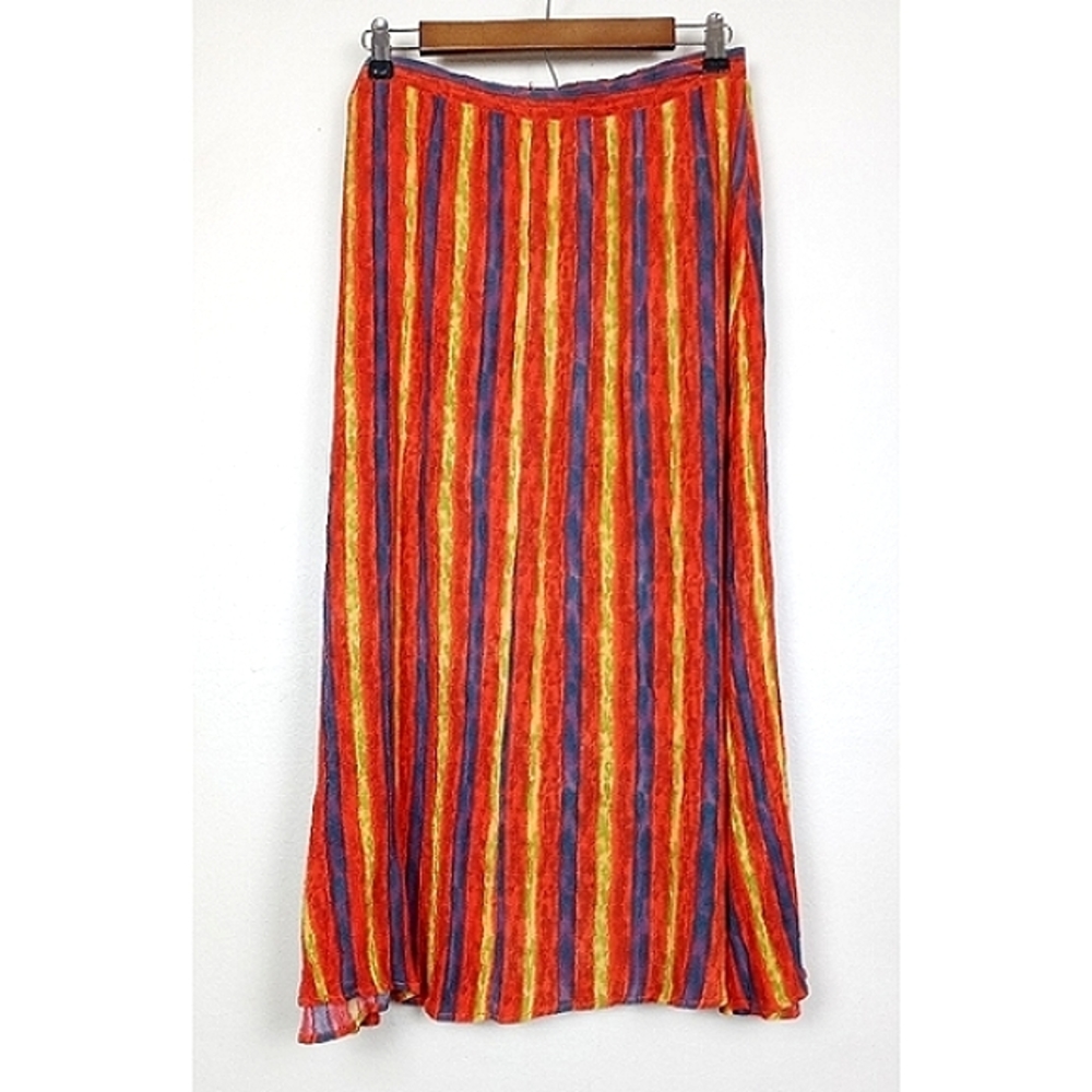 Vintage Melrose Studio Boho Midi Skirt Bright Stripes Lightweight Rayon Medium